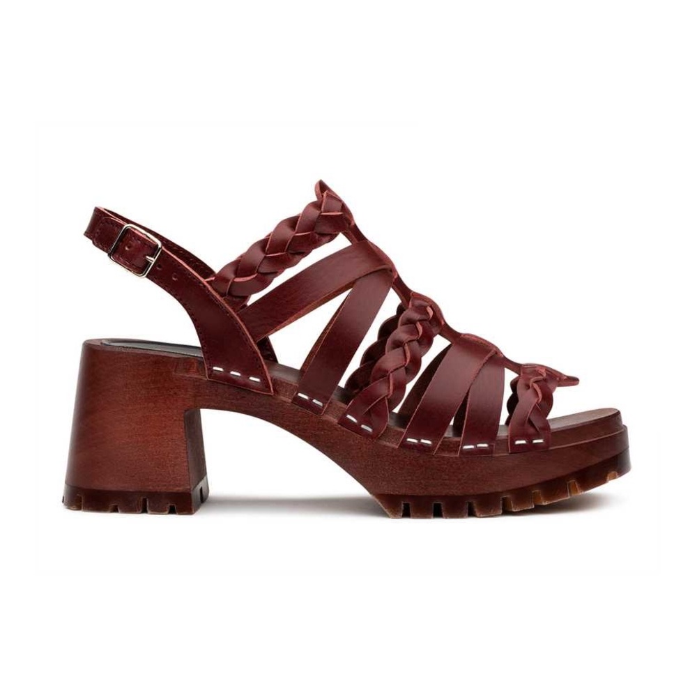 Swedish Hasbeens Madde Burgundy Braided Heels
